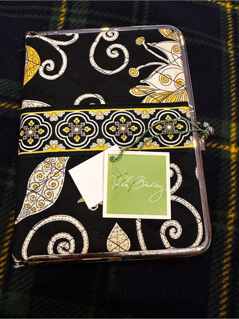 Vera Bradley Black Quilted photo album Case with Yellow and White Paisley